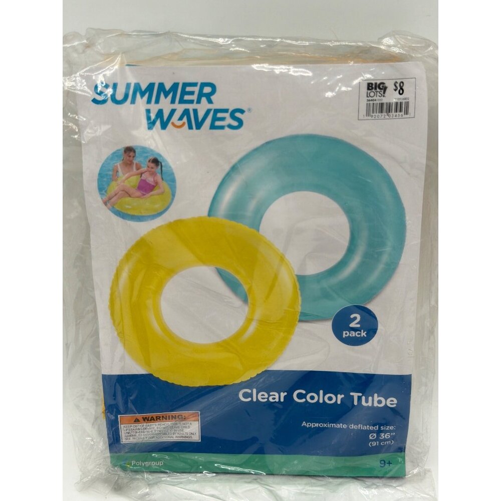 Summer Waves 36" Clear Color Tube 2-Pack - Yellow & Blue - Ages 9+